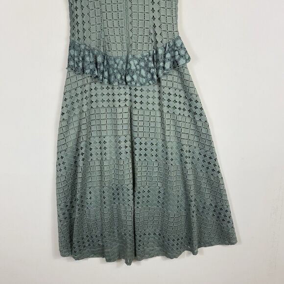 Anthropologie Seafoam Green Lace Overlay Romantic Ruffle Midi Dress Women's 4 - Picture 6 of 9